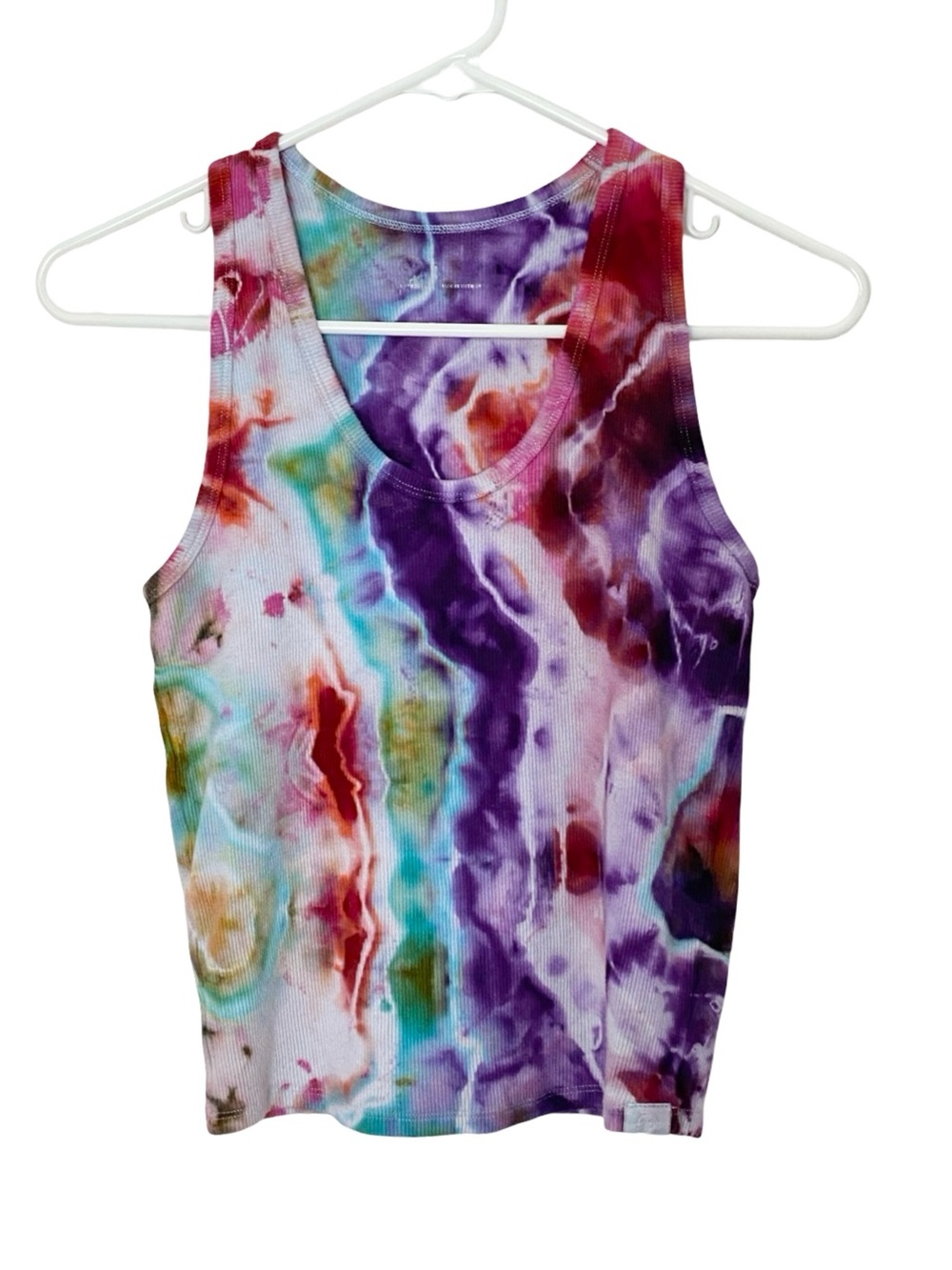 Custom Ice Tie Dye Tank Top Womens Size Small OOAK Geode Handmade Upcycled Multi